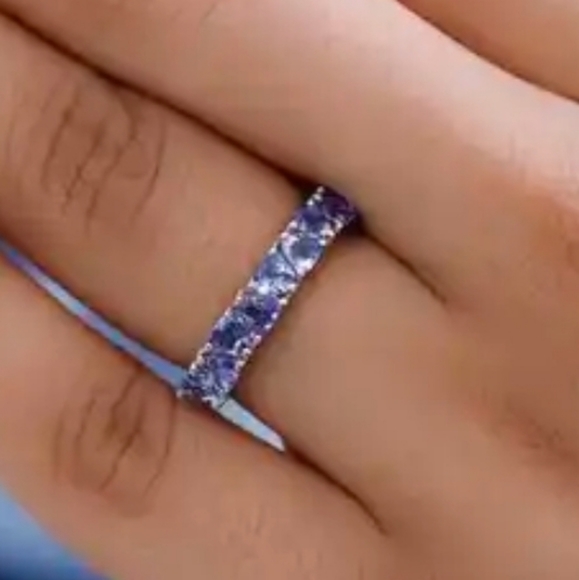 Tanzanite Half Eternity Band Ring in Platinum Over Sterling Silver 1.35 ctw - Picture 4 of 10